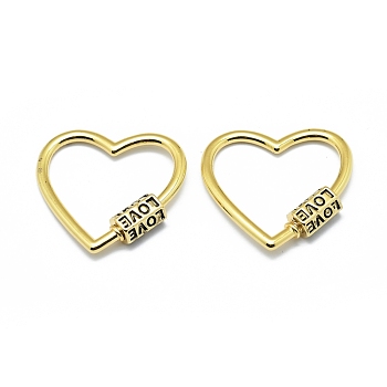 Brass Screw Carabiner Lock Charms, for Necklaces Making, Long-Lasting Plated, Heart with Word Love, Real 18K Gold Plated, 28.5x30x2~6mm, Screw: 9.5x6mm