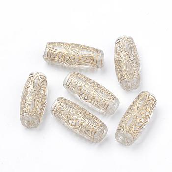 Plating Transparent Acrylic Beads, Golden Metal Enlaced, Column, Clear, 21x9x7mm, Hole: 3.5mm, about 560pcs/500g