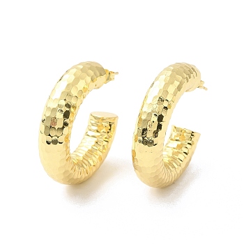 Brass C-shape Stud Earrings, Half Hoop Earrings for Women, Real 18K Gold Plated, 30x7.3mm, Pin: 0.7mm