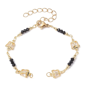 Handmade Brass Beaded Chains Bracelet Making, with Glass Butterfly Link & Faceted Beads, Lobster Claw Clasp, Fit for Connector Charms, Golden, 5-7/8 inch(14.8cm)