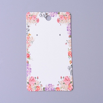 Cardboard Earring Display Cards, Rectangle with Flower Pattern, White, 9x5x0.04cm, Hole: 1.5mm