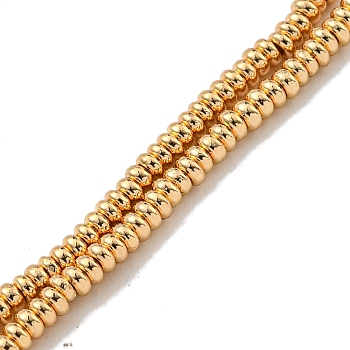 Electroplated Synthetic Non-Magnetic Hematite Beads Strands, Rondelle, Light Gold Plated, 5x3x1mm, Hole: 0.7mm, about 401pcs/strand, 16.38''(41.6cm)