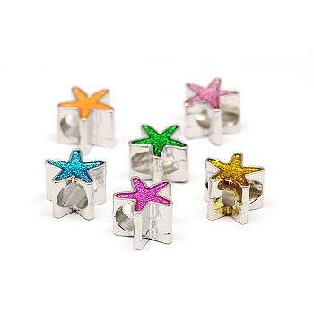 Platinum Plated Alloy Enamel European Beads, Large Hole Beads, Starfish/Sea Stars, Mixed Color, 10x8.5mm, Hole: 5mm