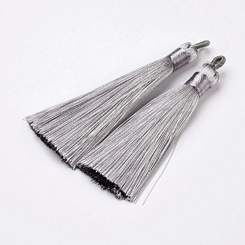 Nylon Tassels Big Pendant Decorations, Gray, 83~92x9~10mm, Hole: 1.5~4mm