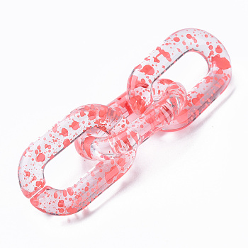 Transparent Acrylic Linking Rings, Quick Link Connectors, for Cable Chains Making, Oval, Salmon, 31x19.5x5mm, Inner Diameter: 8x20mm
