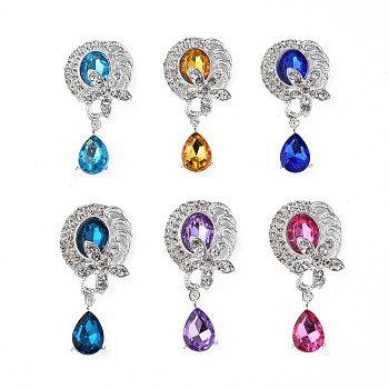 Alloy Cabochons, with Acrylic Rhinestone and Crystal Rhinestone, Cadmium Free & Lead Free, Faceted, Oval with Flower & Teardrop, Silver, Mixed Color, 52mm
