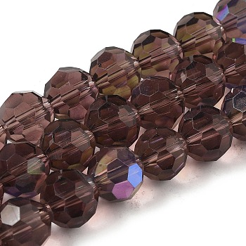 Electroplate Transparent Glass Beads Strands, Faceted, Round, Rainbow Plated, Old Rose, 10mm, Hole: 1.2mm, about 65~69pcs/strand, 23.03~24.49 inch(58.5~62.2cm)
