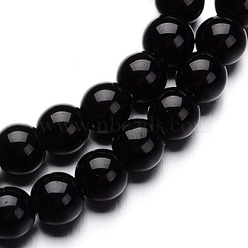 Glass Round Bead Strands, Black, 6mm, Hole: 1mm, about 50pcs/strand, 11 inch(X-GLAA-I028-6mm-02)