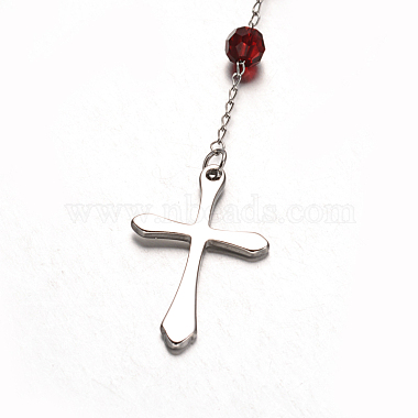 Cruz 304 de collares de abalorios del rosario de acero inoxidable(NJEW-L414-37B)-2