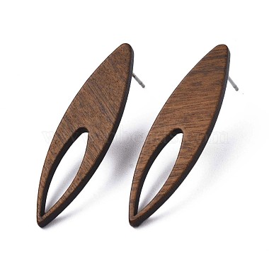 Walnut Wood Horse Eye Stud Earrings with 304 Stainless Steel Pin for Women(EJEW-N017-009)-3