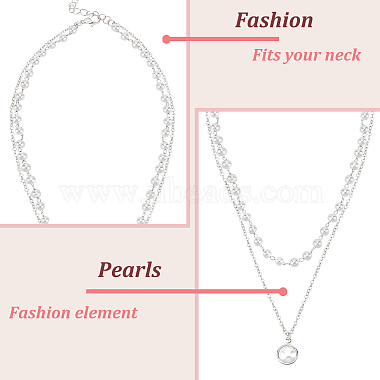 2Pcs 2 Colors Plastic Imitation Pearl Pendants Double Layer Necklaces Set(NJEW-AN0001-11)-3