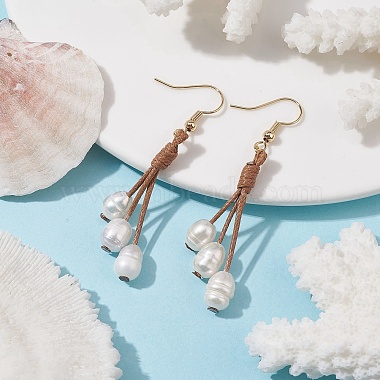 boucles d'oreilles pendantes en perles naturelles avec cordons en polyester ciré(EJEW-TA00310)-2
