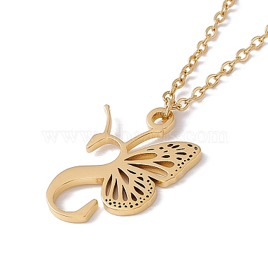 Initial Letter with Butterfly Pendant Necklace(NJEW-C026-01G-S)-3