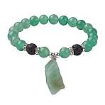 Natural Green Aventurine Beaded Stretch Bracelets, Rough Raw Stone Charms Bracelets for Women, Inner Diameter: 2-1/4 inch(5.8cm)(BJEW-JB10070-02)