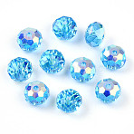 Electroplate Glass Beads, Rondelle, Faceted, AB Color, Deep Sky Blue, 7.5~8x5.5~6mm, Hole: 1.5mm(EGLA-TAC0009-04A)