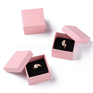 Square Cardboard Ring Boxes, with Sponge Inside, Pink, 2x2x1-3/8 inch(5x5x3.5cm)(CBOX-S020-02)