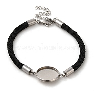 Milan Cord & 304 Stainless Steel Bracelets Making, with Round Tray, Black, Tray: 16mm, 7-3/8 inch(18.6cm)(MAK-H004-02G-P01)