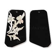 Opaque Flower Pattern Acrylic Pendants, with Shell, Black, Rectangle, 49.5x28x2.5mm, Hole: 2mm(BACR-D001-01K)