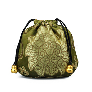 Chinese Style Silk Brocade Jewelry Packing Pouches, Drawstring Gift Bags, Auspicious Cloud Pattern, Olive, 11x11cm(PAAG-PW0001-161H)