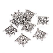 Tibetan Style Alloy Links, Lead Free and Cadmium Free, Rhombus, Antique Silver, 35x33.5x1.5mm, Hole: 2mm(EA400Y-NF)
