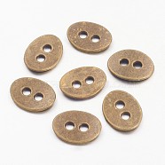 Tibetan Style Buttons, Cadmium Free & Nickel Free & Lead Free, Oval, Antique Bronze, 14x11x1mm, Hole: 2mm(X-TIBE-ZN48623-AB-FF)