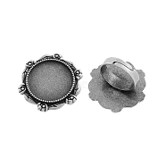 Adjustable Iron Flower Finger Ring Components Alloy Cabochon Bezel Settings, Cadmium Free & Lead Free, Antique Silver, 17x5mm, Flat Round Tray: 20mm(PALLOY-Q300-15AS-NR)