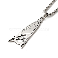 Bat Pendant Necklaces, 204 Stainless Steel Box Chain Necklaces , Stainless Steel Color, 23.62 inch(60cm)(NJEW-C044-01P)