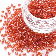 Glass Bugle Beads, Transparent Colours Luster, Tomato, 2.5~3x2mm, Hole: 0.9mm, about 15000pcs/pound(SEED-S032-11A-105)