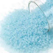 TOHO Round Seed Beads, Japanese Seed Beads, Frosted, (143F) Ceylon Frost Aqua, 15/0, 1.5mm, Hole: 0.7mm, about 3000pcs/bottle, 10g/bottle(SEED-JPTR15-0143F)