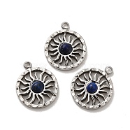 304 Stainless Steel Pave Natural Lapis Lazuli Sun Charms, Stainless Steel Color, 14.5x12x3mm, Hole: 1.4mm(STAS-B074-05P-03)