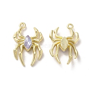 Glass Spider Pendant, with Light Gold Alloy Findings, Lead Free & Cadmium Free, Lavender, 25.5x17x4.5mm, Hole: 1.6mm(PALLOY-K001-067G-04)