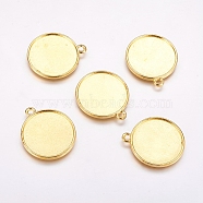 Alloy Pendant Cabochon Settings, Plain Edge Bezel Cups, DIY Findings for Jewelry Making, Flat Round, Golden, Lead Free and Cadmium Free, Tray: 27mm, 34.5x30x2.5mm, Hole: 3mm(X-K0PAY011)