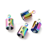 Ion Plating(IP) 304 Stainless Steel Folding Crimp Ends, Rainbow Color, 12x6.5x6.5mm, Hole: 1mm(STAS-N0013-22MC)