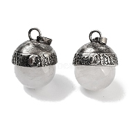 Natural Quartz Crystal Sphere Pendants, Rack Plating Antique Silver Plated Brass Rock Crystal Round Charms, Cadmium Free & Lead Free, 24~27x19.5x20mm, Hole: 6x4mm(G-Q163-07AS-05)