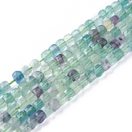 Natural Fluorite Beads Strands, Faceted, Cube, 3.5~4x3.5~4x3.5~4mm, Hole: 0.8mm, about 101~107pcs/strand, 14.76 inch~15.55 inch(37.5~39.5cm)(G-L537-026)