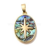 Brass Pendants, with Paua Shell, Oval, Real 18K Gold Plated, 19.5x13.5x2.5mm, Hole: 4.5x2.2mm(KK-K389-039G)