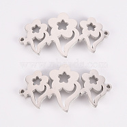 304 Stainless Steel Link Connectors, Laser Cut, Flower, Stainless Steel Color, 16.5x30x1.5mm, Hole: 1.2mm(STAS-Q242-017)