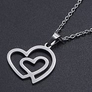 201 Stainless Steel Pendants Necklaces, with Cable Chains and Lobster Claw Clasps, Heart, Stainless Steel Color, 17.71 inch(45cm), 1.5mm(NJEW-S105-JN689-45-1)