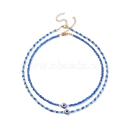 2Pcs 2 Style Resin Evil Eye & Glass Seed Beaded Necklaces Set for Women, Blue, 15.04 inch(38.2cm), 17.32 inch(44cm), 1Pc/style(NJEW-JN03939)
