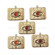 Vacuum Plating 201 Stainless Steel Natural Red Agate Pendants, Real 18K Gold Plated, Rectangle with Eye Charms, 17.5x20.5x4mm, Hole: 1.6mm(STAS-C064-VC835)