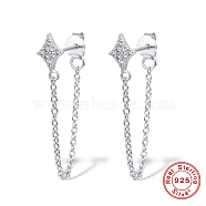 Cubic Zirconia Star with Tassel Dangle Stud Earrings for Women, Rhodium Plated 925 Sterling Silver Jewelry, Platinum, 27mm(EJEW-F317-15P)