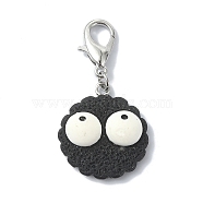 Biscuits with Eyes Opaque Resin Pendant Decorations, with Zinc Alloy Lobster Claw Clasps, Black, 42mm(HJEW-JM01559)