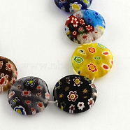 Flat Round Handmade Millefiori Glass Beads Strands, Mixed Color, 14x3.5mm, Hole: 1mm, about 27pcs/strand, 14.1 inch(X-LK-R004-63)