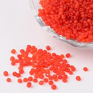 12/0 Frosted Round Glass Seed Beads, Red, Size: about 2mm in diameter, hole:1mm, about 3304pcs/50g(X-SEED-A008-2mm-M5)