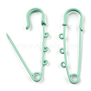 Spray Painted Iron Brooch Findings, Kilt Pins with Triple Loops, Aquamarine, 59x18x6mm, Hole: 2mm(IFIN-K043-01A-04)