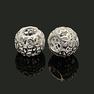 Brass European Beads, Large Hole Rondelle Beads, Hollow, Silver Color Plated, 11x9mm, Hole: 5mm(KK-J185-03S)