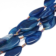 Natural Banded Agate/Striped Agate Beads Strands, Dyed & Heated, Horse Eye, Marine Blue, 48~51x24~27x5~7mm, Hole: 1.8mm, about 7pcs/Strand, 16.93 inch(43cm)(G-L544-025B)