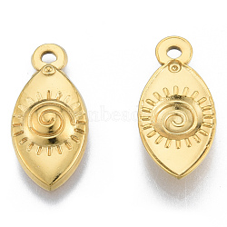 Ion Plating(IP) 201 Stainless Steel Pendants, Horse Eye, Real 18K Gold Plated, 21x10x2.5mm, Hole: 1.6mm(STAS-N098-185LG)