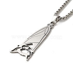 Non-Tarnish Bat Pendant Necklaces, 204 Stainless Steel Box Chain Necklaces , Stainless Steel Color, 23.62 inch(60cm)(NJEW-C044-01P)