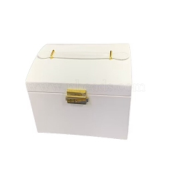 3-Layer Imitation Leather Jewelry Drawer Organizer Box with Handle and Mirror Inside, for Necklaces, Rings, Earrings and Pendants, Rectangle, White, 18x14x13cm(PW-WG94119-01)